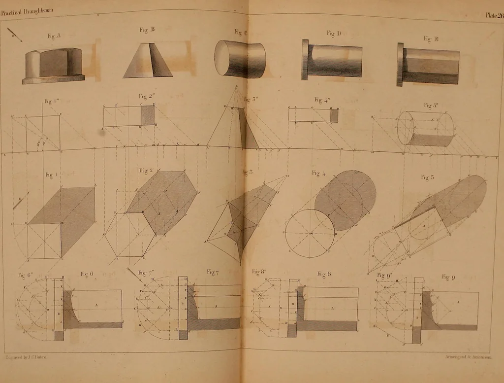 An illustration from The practical draughtsman's book of industrial design, and machinist's and engineer's drawing companion: forming a complete course of mechanical, engineering, and architectural drawing, 1866, leaf 355