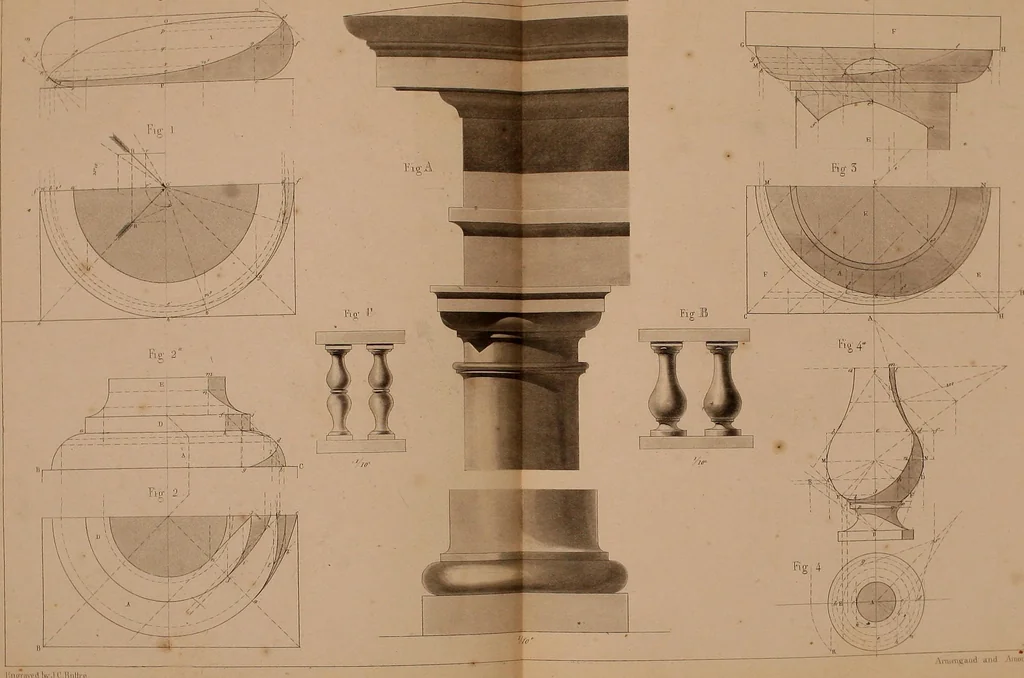 An illustration from The practical draughtsman's book of industrial design, and machinist's and engineer's drawing companion: forming a complete course of mechanical, engineering, and architectural drawing, 1866, leaf 373