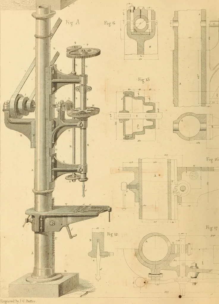 An illustration from The practical draughtsman's book of industrial design, and machinist's and engineer's drawing companion: forming a complete course of mechanical, engineering, and architectural drawing, 1866, leaf 407