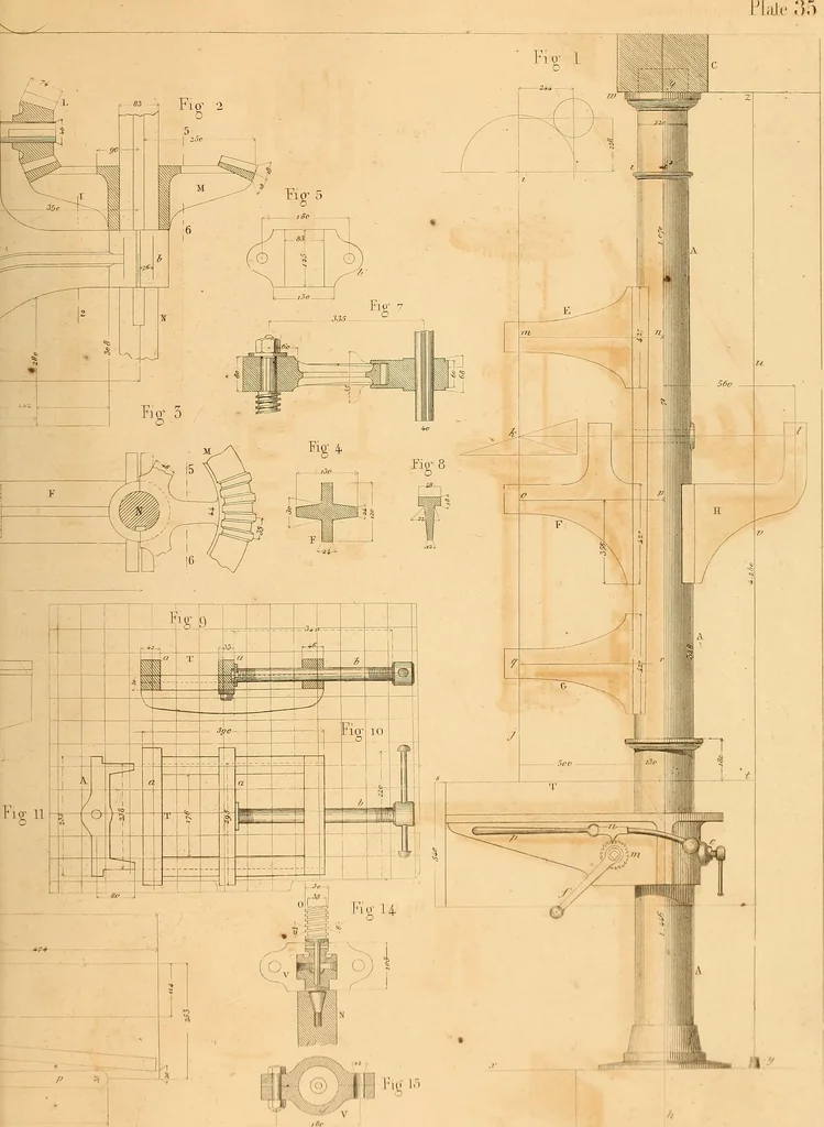 An illustration from The practical draughtsman's book of industrial design, and machinist's and engineer's drawing companion: forming a complete course of mechanical, engineering, and architectural drawing, 1866, leaf 408