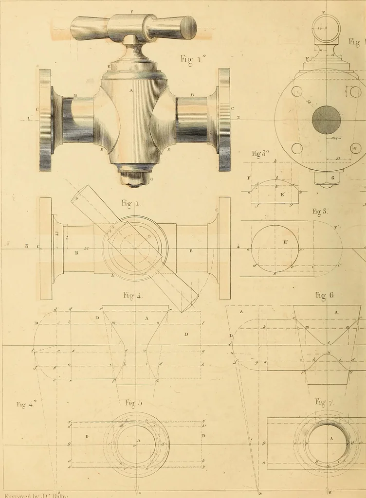 An illustration from The practical draughtsman's book of industrial design and machinist's and engineer's drawing companion : forming a complete course of mechanical, engineering, and architectural drawing, 1863, leaf 271