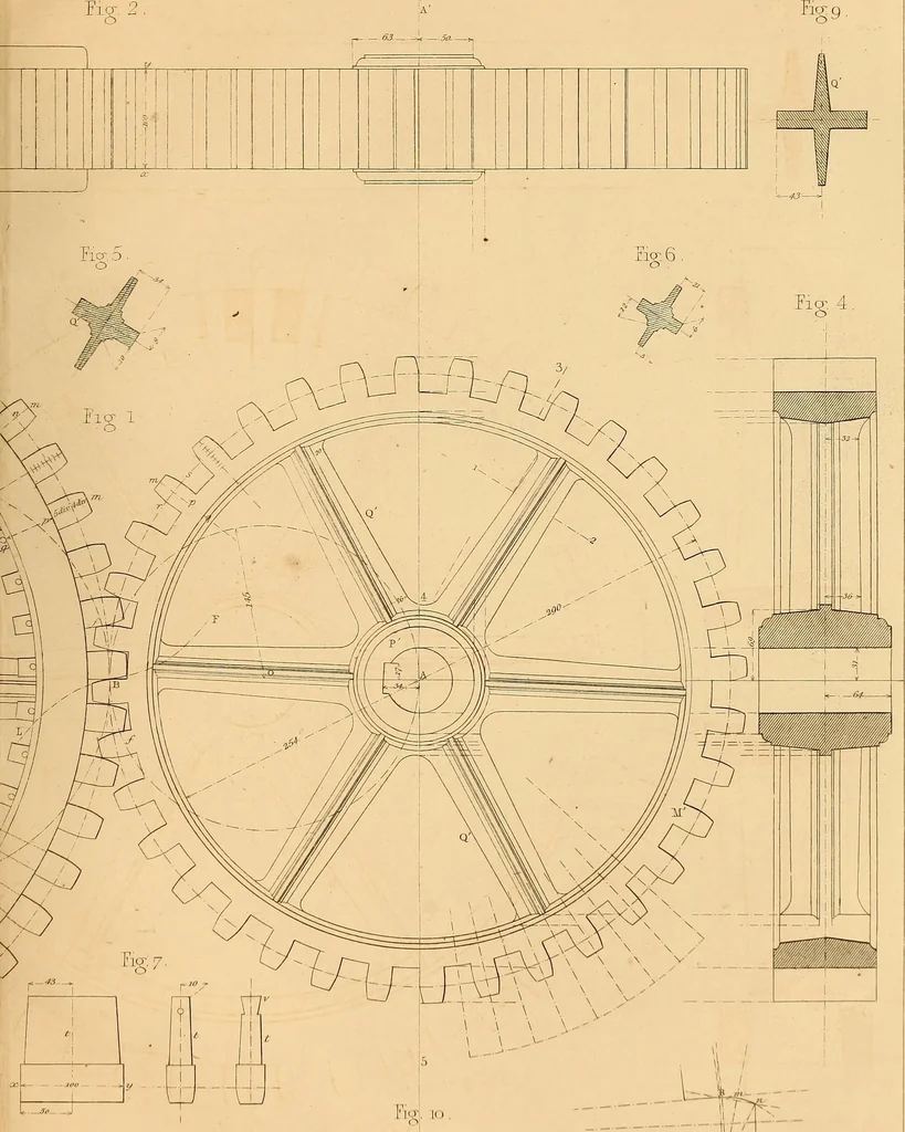 An illustration from The practical draughtsman's book of industrial design and machinist's and engineer's drawing companion : forming a complete course of mechanical, engineering, and architectural drawing, 1863, leaf 284