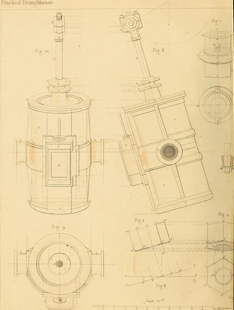 An illustration from The practical draughtsman's book of industrial design and machinist's and engineer's drawing companion : forming a complete course of mechanical, engineering, and architectural drawing, 1863, leaf 363