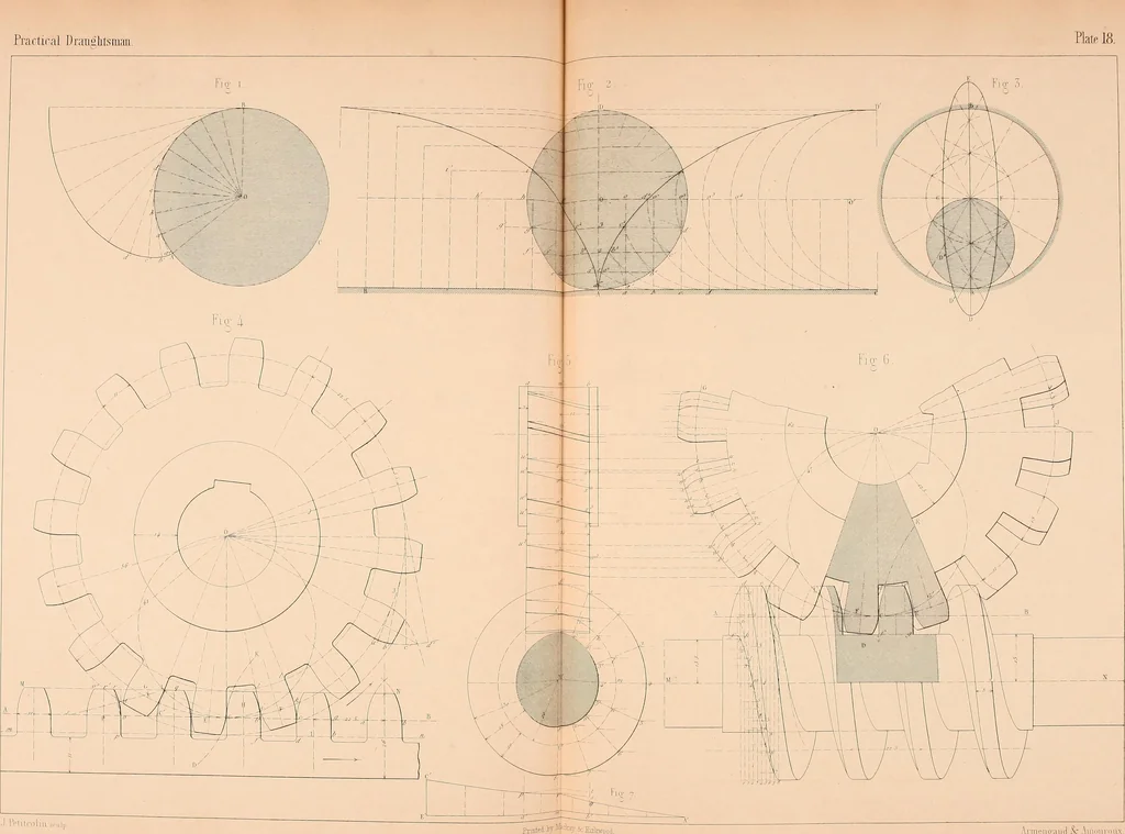 An illustration from The practical draughtsman's book of industrial design, and machinist's and engineer's drawing companion: forming a complete course of mechanical, engineering, and architectural drawing, 1854, leaf 108