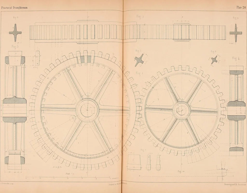 An illustration from The practical draughtsman's book of industrial design, and machinist's and engineer's drawing companion: forming a complete course of mechanical, engineering, and architectural drawing, 1854, leaf 112