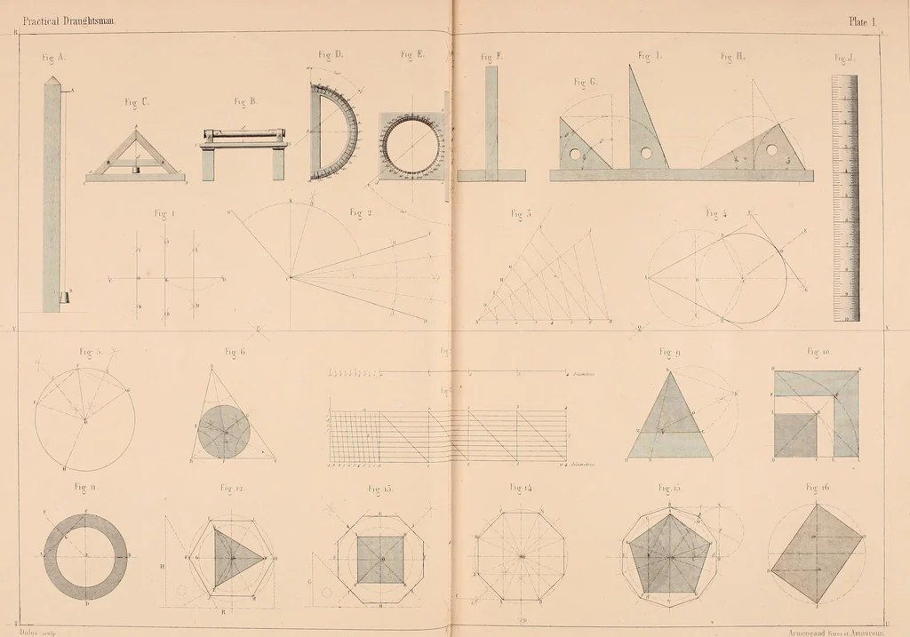 An illustration from The practical draughtsman's book of industrial design, and machinist's and engineer's drawing companion: forming a complete course of mechanical, engineering, and architectural drawing, 1854, leaf 12