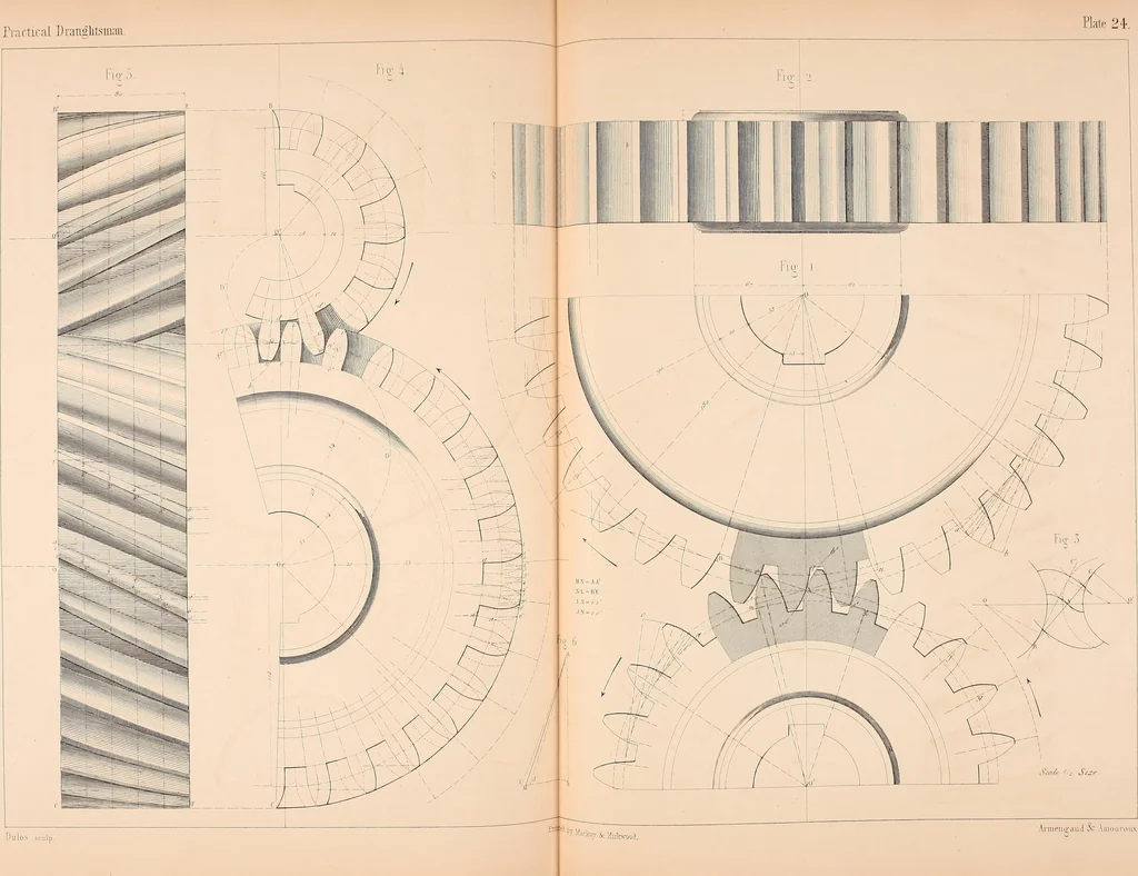 An illustration from The practical draughtsman's book of industrial design, and machinist's and engineer's drawing companion: forming a complete course of mechanical, engineering, and architectural drawing, 1854, leaf 136