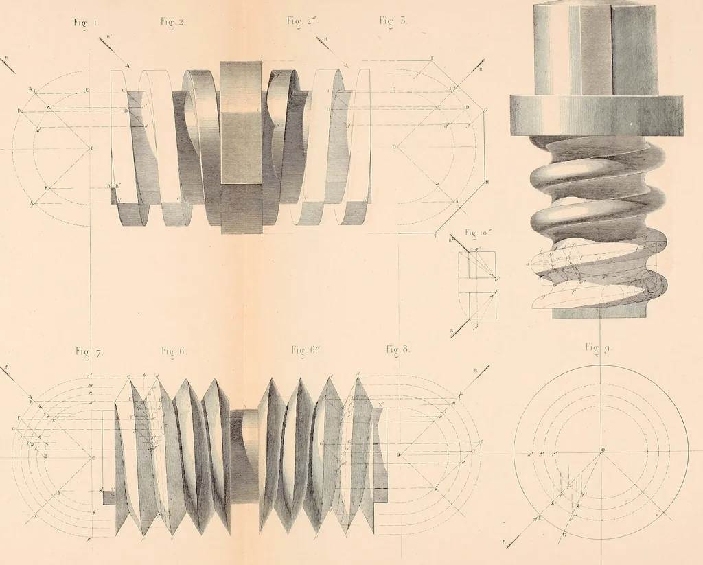 An illustration from The practical draughtsman's book of industrial design, and machinist's and engineer's drawing companion: forming a complete course of mechanical, engineering, and architectural drawing, 1854, leaf 182