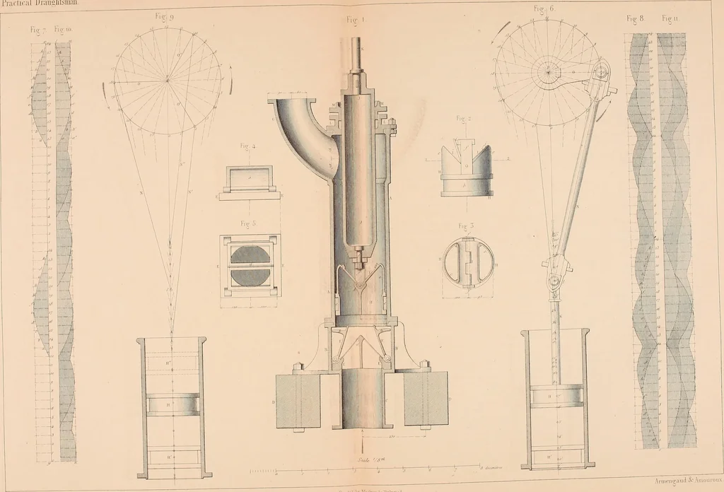 An illustration from The practical draughtsman's book of industrial design, and machinist's and engineer's drawing companion: forming a complete course of mechanical, engineering, and architectural drawing, 1854, leaf 210