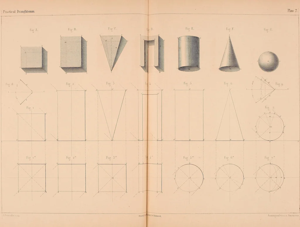 An illustration from The practical draughtsman's book of industrial design, and machinist's and engineer's drawing companion: forming a complete course of mechanical, engineering, and architectural drawing, 1854, leaf 38
