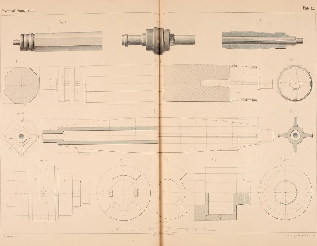 An illustration from The practical draughtsman's book of industrial design, and machinist's and engineer's drawing companion: forming a complete course of mechanical, engineering, and architectural drawing, 1854, leaf 64