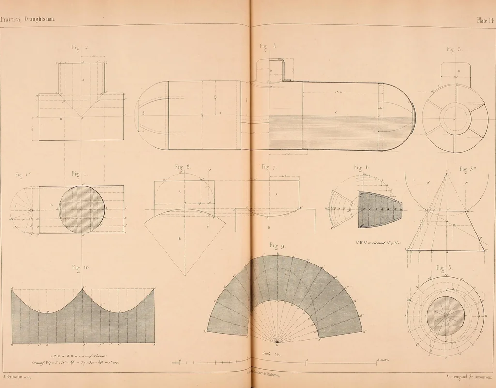 An illustration from The practical draughtsman's book of industrial design, and machinist's and engineer's drawing companion: forming a complete course of mechanical, engineering, and architectural drawing, 1854, leaf 84
