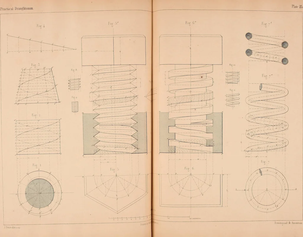 An illustration from The practical draughtsman's book of industrial design, and machinist's and engineer's drawing companion: forming a complete course of mechanical, engineering, and architectural drawing, 1854, leaf 86