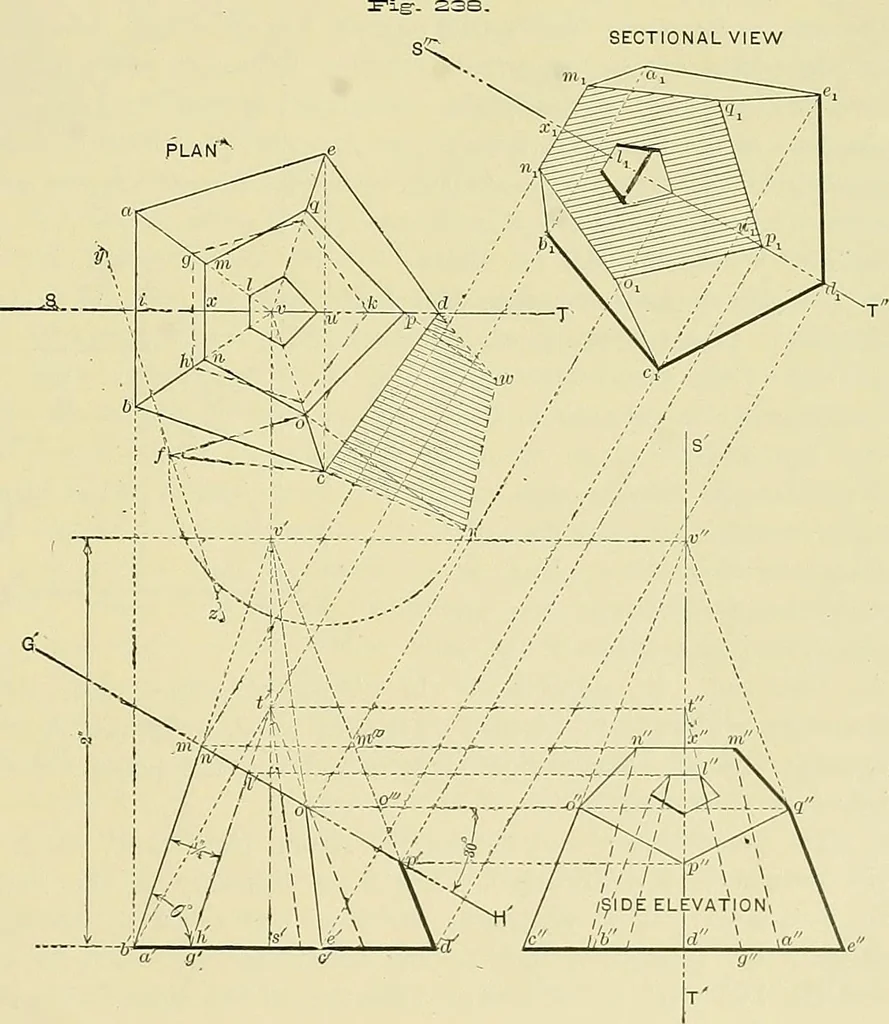 An illustration from Practical engineering drawing and third angle projection, for students in scientific, technical and manual training schools and for ... draughtsmen .., 1897, leaf 118