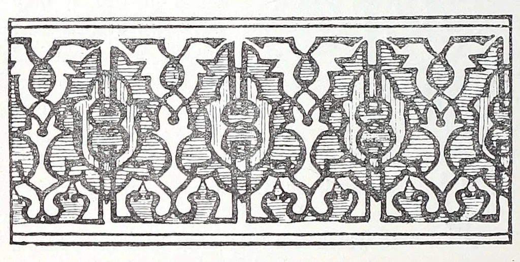 An illustration from Practical house decoration : a guide to the art of ornamental painting, the arrangement of colours in apartments and the principles of decorative design : with some remarks upon the nature and properties of pigments, 1886, leaf 104