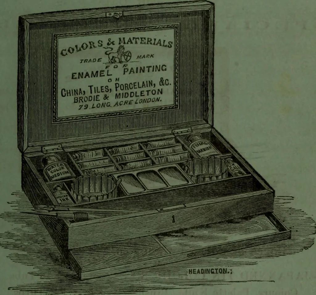 An illustration from Practical instructions in enamel painting on glass, china, tiles, etc., : to which is added full instructions for the manufacture of the vitreous pigments required, with twelve pages of instructions, 1874, leaf 102