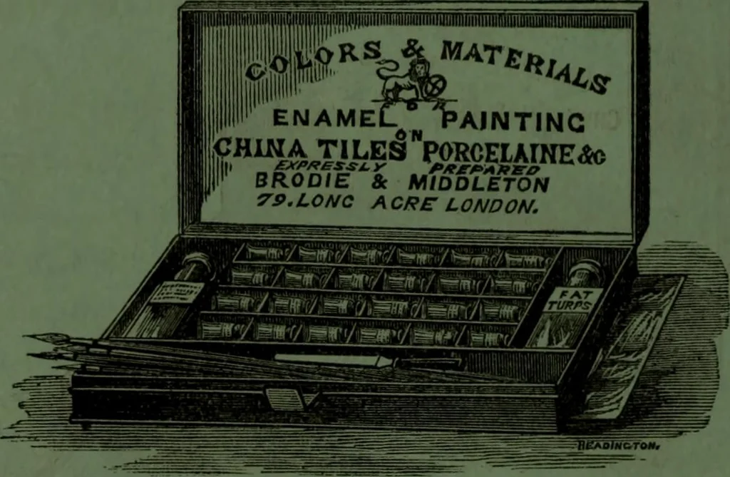 An illustration from Practical instructions in enamel painting on glass, china, tiles, etc., : to which is added full instructions for the manufacture of the vitreous pigments required, with twelve pages of instructions, 1874, leaf 103