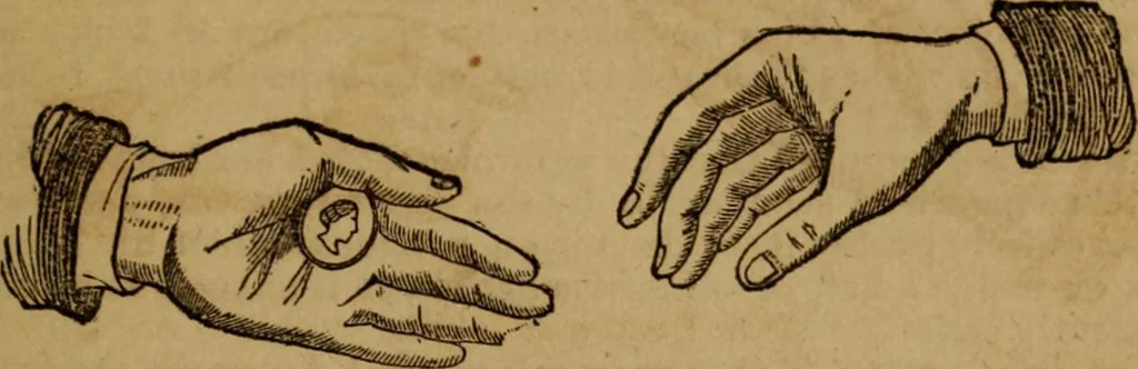 An illustration from The practical magician and ventriloquist's guide : a practical manual of fireside magic and conjuring illusions : containing also complete instructions for acquiring & practising the art of ventriloquism, 1876, leaf 20
