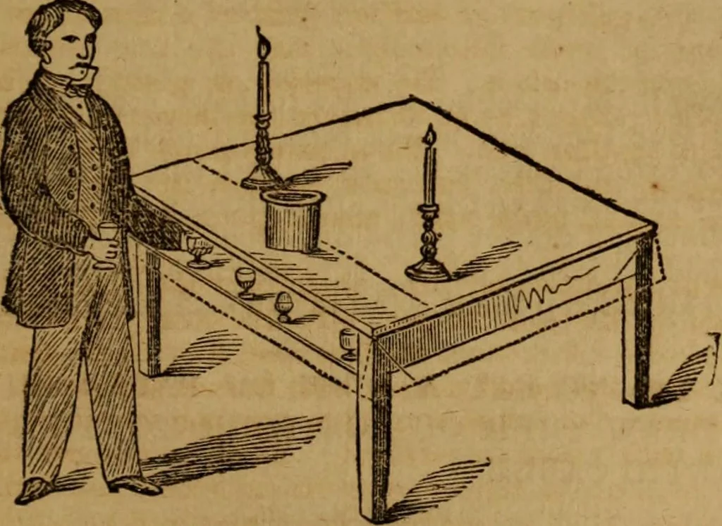 An illustration from The practical magician and ventriloquist's guide : a practical manual of fireside magic and conjuring illusions : containing also complete instructions for acquiring & practising the art of ventriloquism, 1876, leaf 44