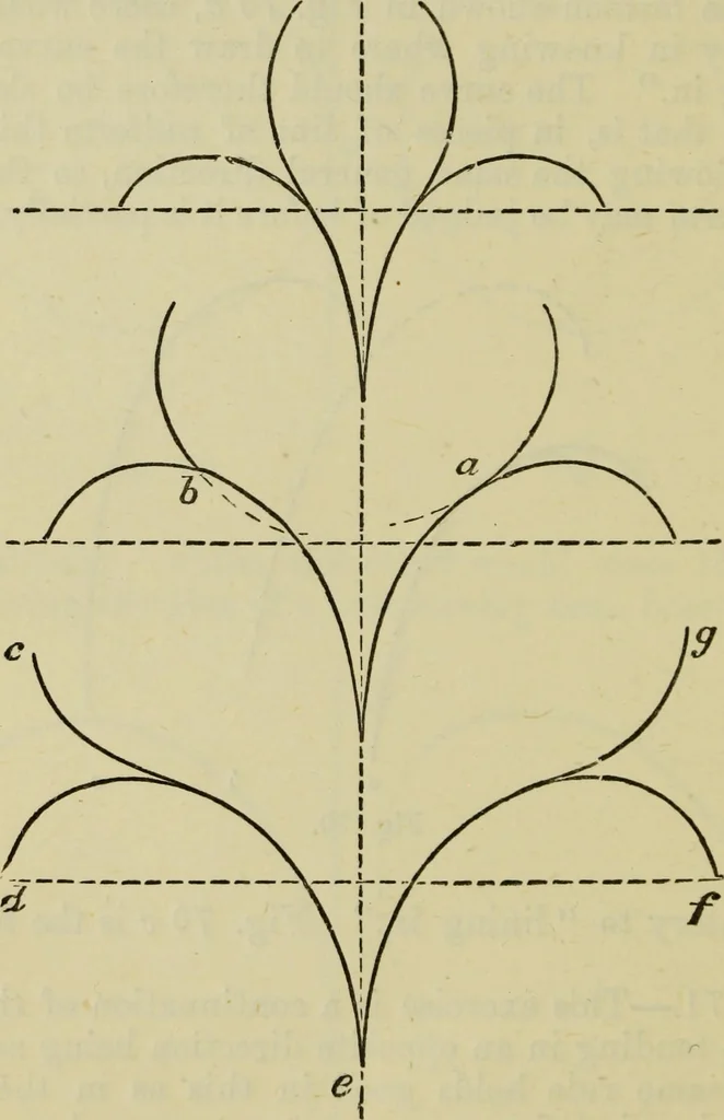 An illustration from A practical manual of house-painting, graining, marbling and sign-writing : containing full information on the processes of house-painting in oil and distemper, the formation of letters and practice of sign-writing, the principles of decorative art, a course of elementary drawing for house-painters, writers, etc., and a collection of useful receipts ; with nine coloured illustrations of woods and marbles, and numerous wood engravings, 1888, leaf 283