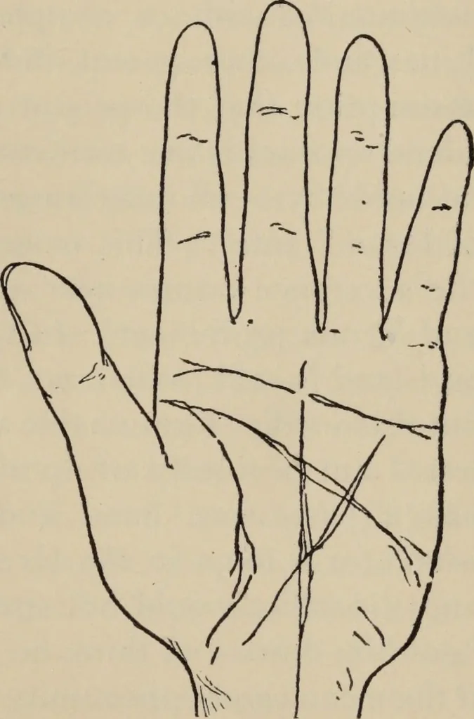 An illustration from Practical palmistry : a reliable treatise on the art of character reading and methods of recalling past and foretelling future events upon examination of the hand, 1904, leaf 222