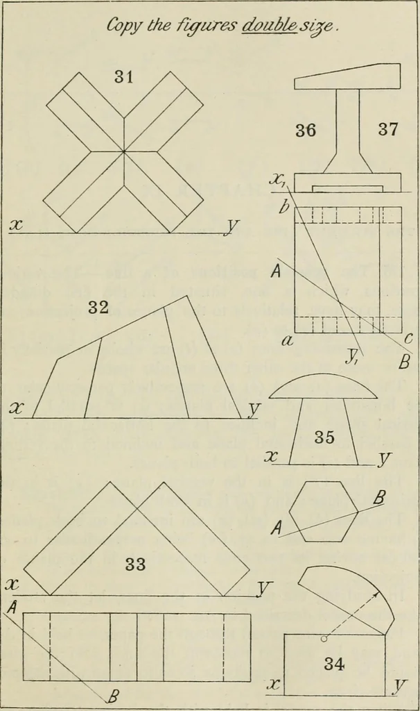 An illustration from Practical plane and solid geometry for advanced students, including graphic statics, adapted to the requirements of the South Kensington syllabus, 1899, leaf 218