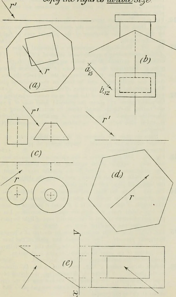 An illustration from Practical plane and solid geometry for advanced students, including graphic statics, adapted to the requirements of the South Kensington syllabus, 1899, leaf 454