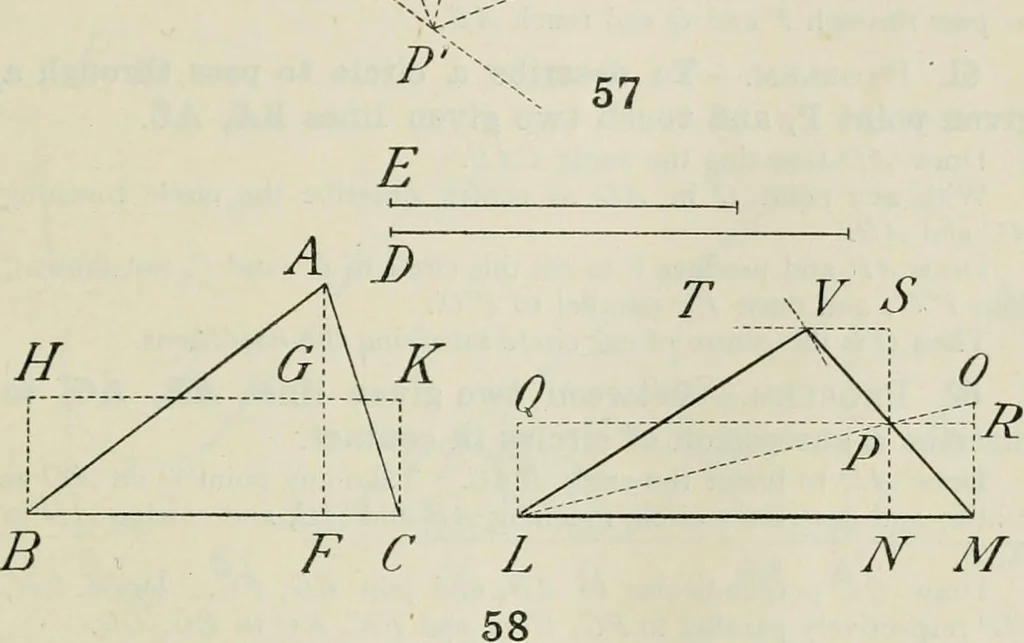 An illustration from Practical plane and solid geometry for advanced students, including graphic statics, adapted to the requirements of the South Kensington syllabus, 1899, leaf 74