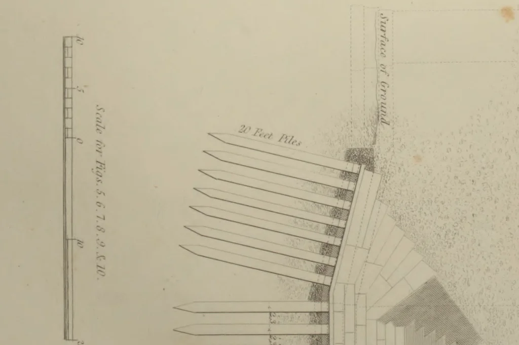 An illustration from The practical railway engineer. Examples of the mechanical and engineering operations and structures combined in the making of a railway, 1847, leaf 215