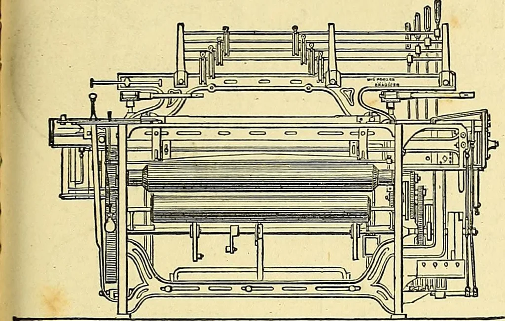 An illustration from A practical treatise on weaving and designing of textile fabrics : with chapters on the principles of construction of the loom, calculations and colour, 1879, leaf 340