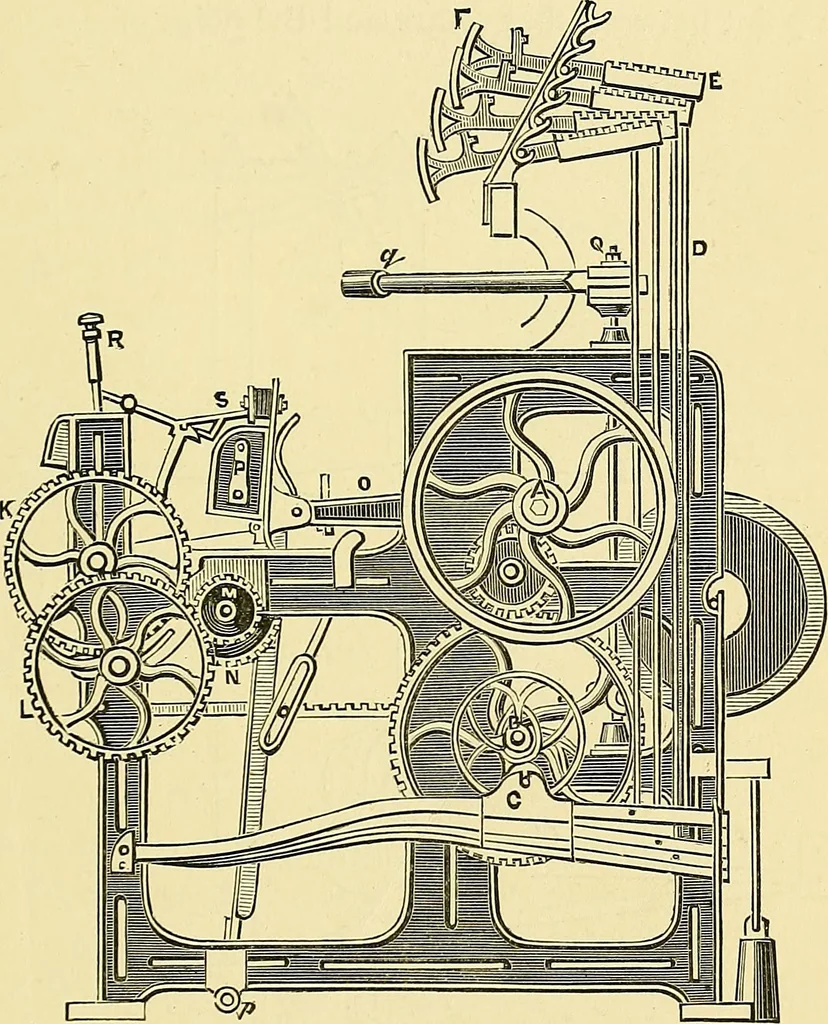 An illustration from A practical treatise on weaving and designing of textile fabrics : with chapters on the principles of construction of the loom, calculations and colour, 1879, leaf 78