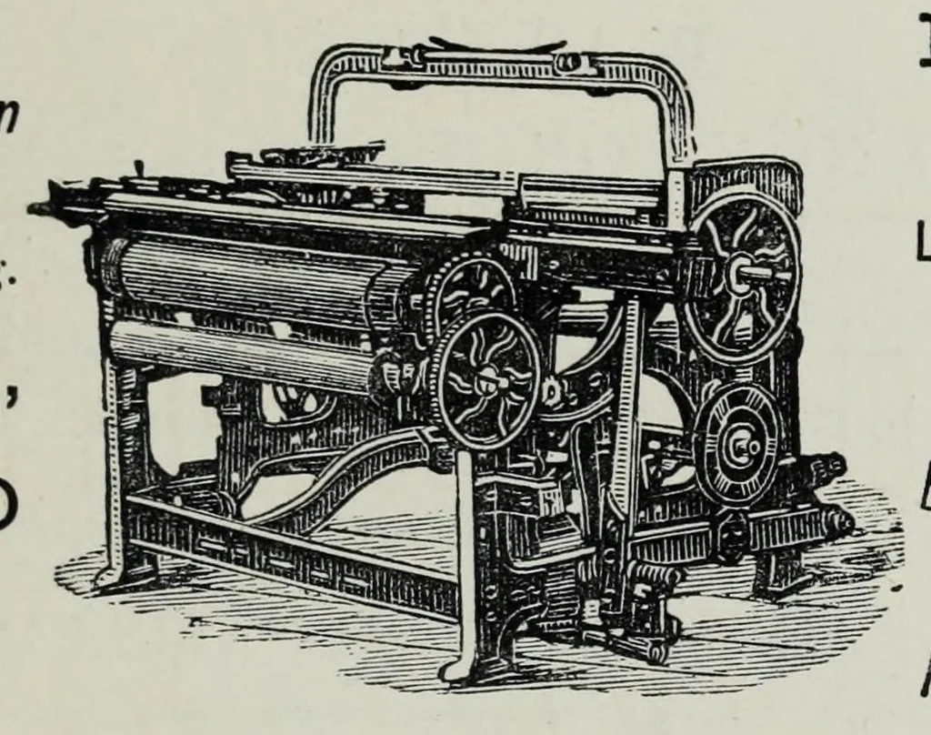 An illustration from A practical treatise on the construction of the power-loom and the art of weaving : all descriptions of texture produced by leaves of heddles : illustrated with diagrams, with calculations and instructions for the production of cotton, woollen, linen, and jute fabrics : intended as a textbook for those engaged in the trade, 1883, leaf 145