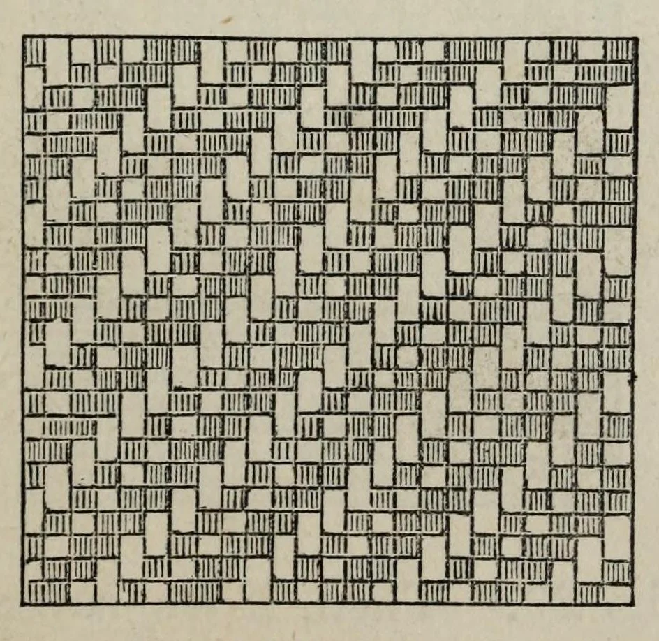 An illustration from A practical treatise on the construction of the power-loom and the art of weaving : all descriptions of texture produced by leaves of heddles : illustrated with diagrams, with calculations and instructions for the production of cotton, woollen, linen, and jute fabrics : intended as a textbook for those engaged in the trade, 1887, leaf 127