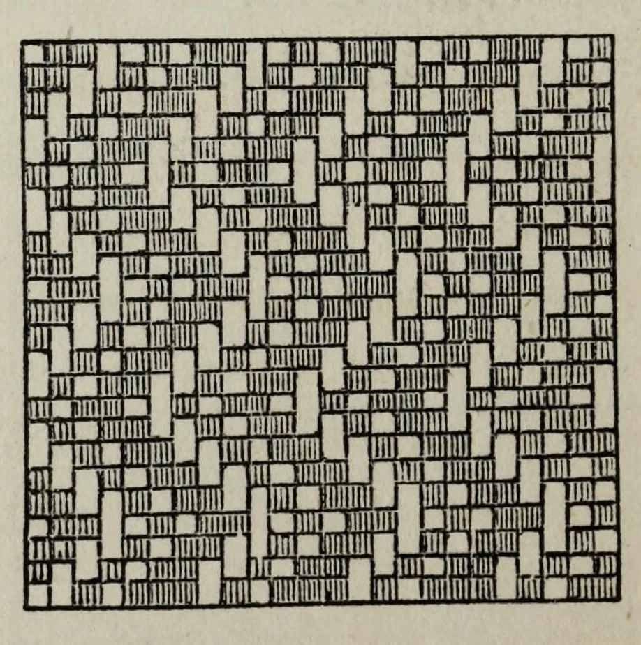 An illustration from A practical treatise on the construction of the power-loom and the art of weaving : all descriptions of texture produced by leaves of heddles : illustrated with diagrams, with calculations and instructions for the production of cotton, woollen, linen, and jute fabrics : intended as a textbook for those engaged in the trade, 1887, leaf 128