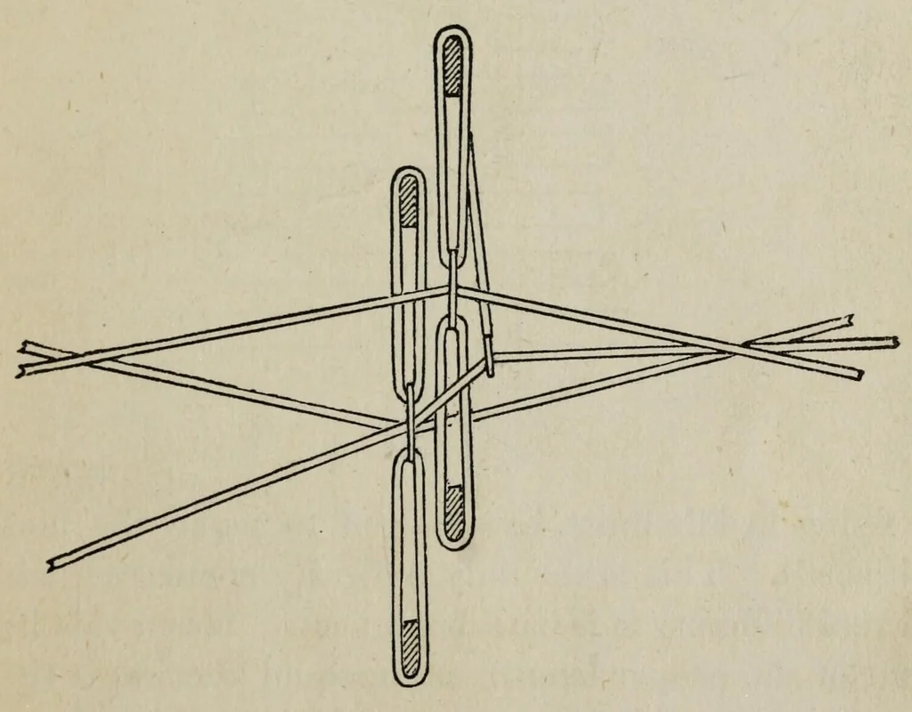 An illustration from A practical treatise on the construction of the power-loom and the art of weaving : all descriptions of texture produced by leaves of heddles : illustrated with diagrams, with calculations and instructions for the production of cotton, woollen, linen, and jute fabrics : intended as a textbook for those engaged in the trade, 1887, leaf 139