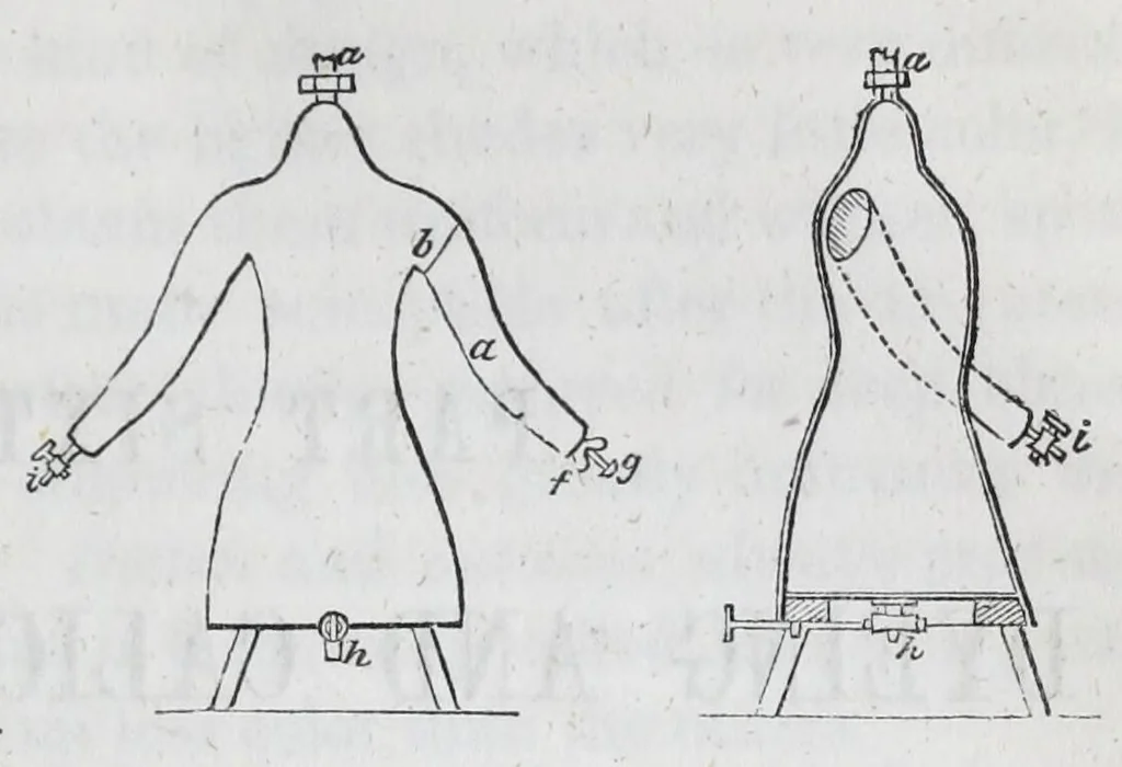 An illustration from A practical treatise on dyeing and calico-printing : including the latest inventions and improvements : also a description of the origin, manufacture, uses, and chemical properties of the various animal, vegetable, and mineral substances employed in these arts : with an appendix comprising definitions of chemical terms, with tables of weights, measures, thermometers, hydrometers, &c., 1860, leaf 467