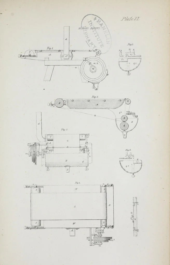 An illustration from A practical treatise on dyeing and calico-printing : including the latest inventions and improvements : also a description of the origin, manufacture, uses, and chemical properties of the various animal, vegetable, and mineral substances employed in these arts : with an appendix comprising definitions of chemical terms, with tables of weights, measures, thermometers, hydrometers, &c., 1860, leaf 769