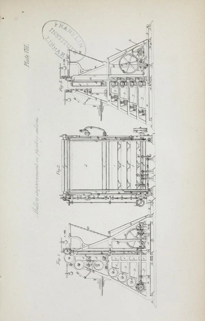 An illustration from A practical treatise on dyeing and calico-printing : including the latest inventions and improvements : also a description of the origin, manufacture, uses, and chemical properties of the various animal, vegetable, and mineral substances employed in these arts : with an appendix comprising definitions of chemical terms, with tables of weights, measures, thermometers, hydrometers, &c., 1860, leaf 773
