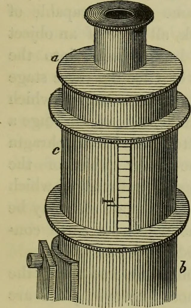 An illustration from A practical treatise on the use of the microscope, including the different methods of preparing and examining animal, vegetable, and mineral structures, 1848, leaf 104