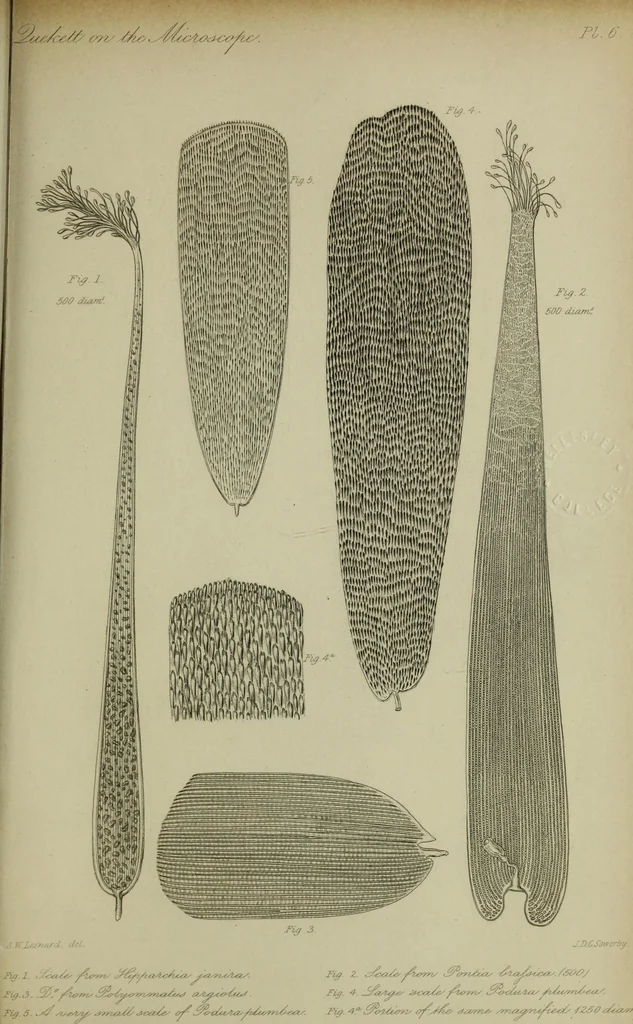 An illustration from A practical treatise on the use of the microscope, including the different methods of preparing and examining animal, vegetable, and mineral structures, 1848, leaf 498