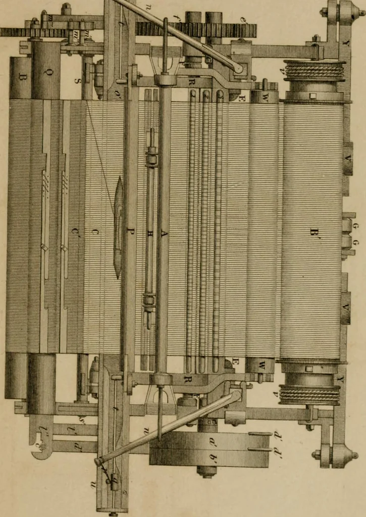 An illustration from A practical treatise on weaving by hand and power looms; intended as a text book for manufacturers by hand and power looms, and power loom engineers .., 1846, leaf 382
