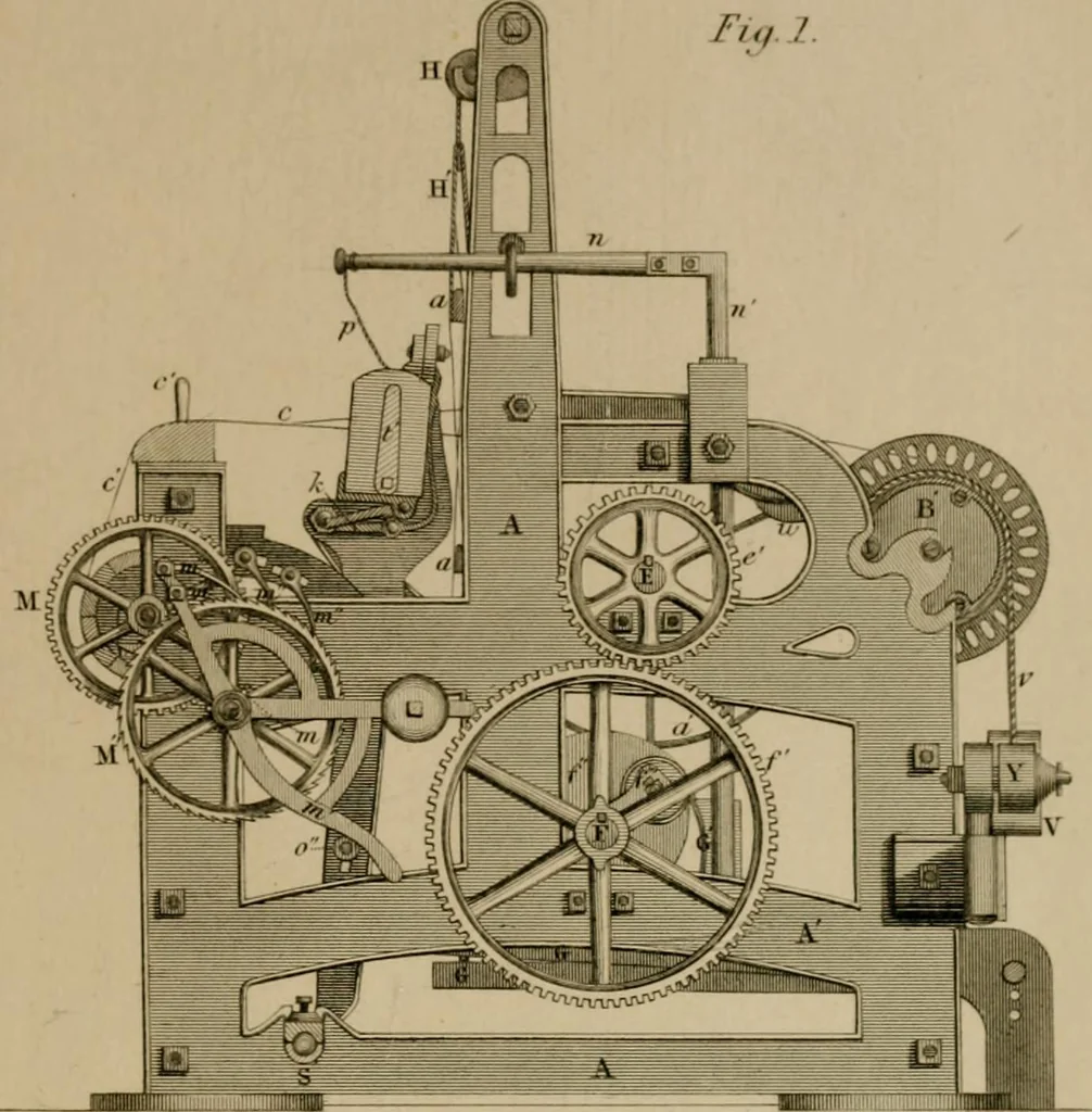 An illustration from A practical treatise on weaving by hand and power looms; intended as a text book for manufacturers by hand and power looms, and power loom engineers .., 1846, leaf 388