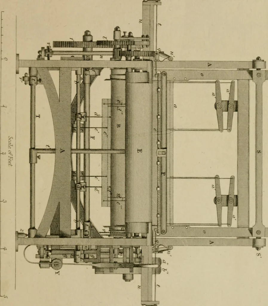 An illustration from A practical treatise on weaving by hand and power looms; intended as a text book for manufacturers by hand and power looms, and power loom engineers .., 1846, leaf 390