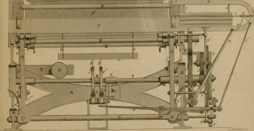 An illustration from A practical treatise on weaving by hand and power looms; intended as a text book for manufacturers by hand and power looms, and power loom engineers .., 1846, leaf 394