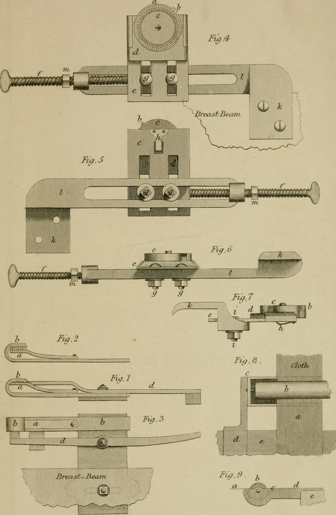 An illustration from A practical treatise on weaving by hand and power looms; intended as a text book for manufacturers by hand and power looms, and power loom engineers .., 1846, leaf 398