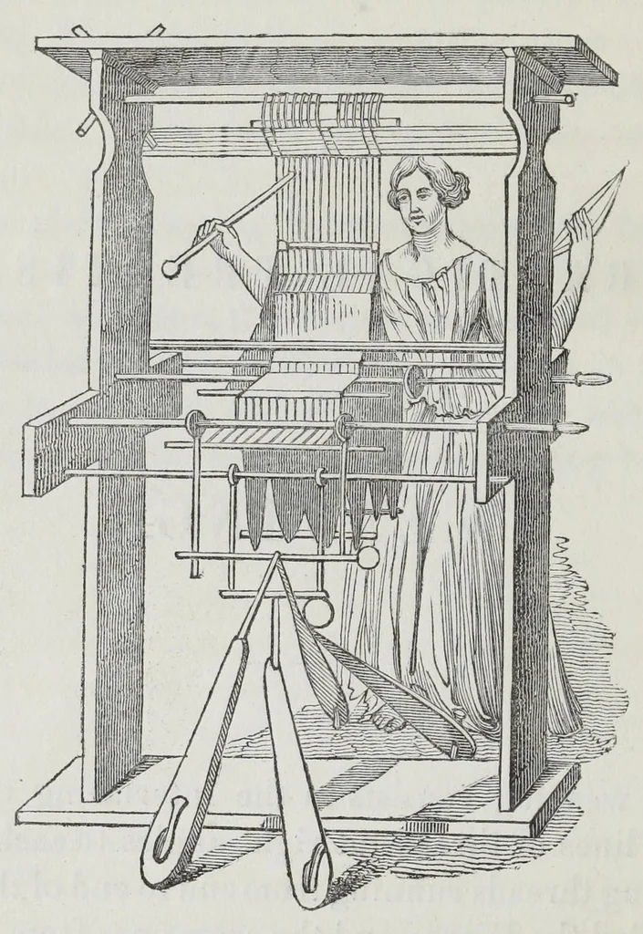 An illustration from A practical treatise on weaving by hand and power looms : intended as a text book for manufacturers by hand and power looms, and power loom engineers and especially designed to forward the extension of machinery to all kinds of plain weaving, 1846, leaf 30