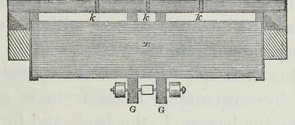 An illustration from A practical treatise on weaving by hand and power looms : intended as a text book for manufacturers by hand and power looms, and power loom engineers and especially designed to forward the extension of machinery to all kinds of plain weaving, 1846, leaf 39