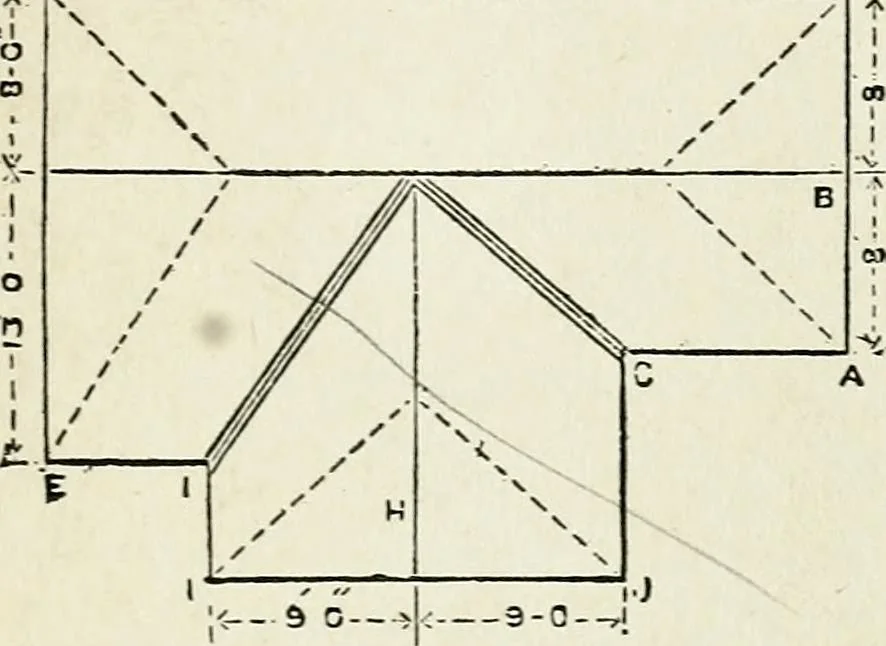 An illustration from A practical treatise on the steel square and its application to everyday use : being an exhaustive collection of steel square problems and solutions, "old and new", with many original and useful additions, forming a complete encyclopedia of steel square knowledge, together with a brief history of the square, and description of tables, keys and other aids and attachments, 1903, leaf 120