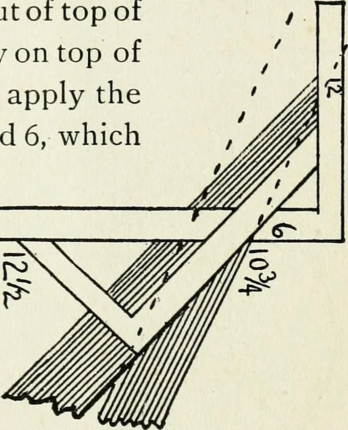 An illustration from A practical treatise on the steel square and its application to everyday use : being an exhaustive collection of steel square problems and solutions, "old and new", with many original and useful additions, forming a complete encyclopedia of steel square knowledge, together with a brief history of the square, and description of tables, keys and other aids and attachments, 1903, leaf 156