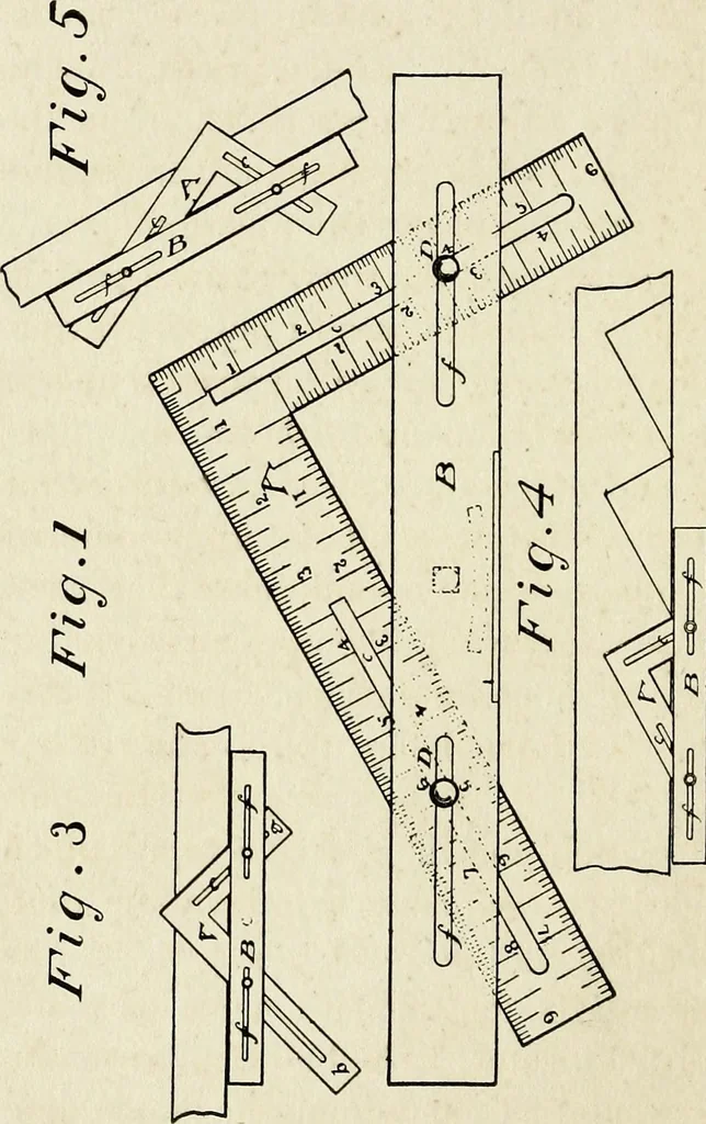 An illustration from A practical treatise on the steel square and its application to everyday use : being an exhaustive collection of steel square problems and solutions, "old and new", with many original and useful additions, forming a complete encyclopedia of steel square knowledge, together with a brief history of the square, and description of tables, keys and other aids and attachments, 1903, leaf 19